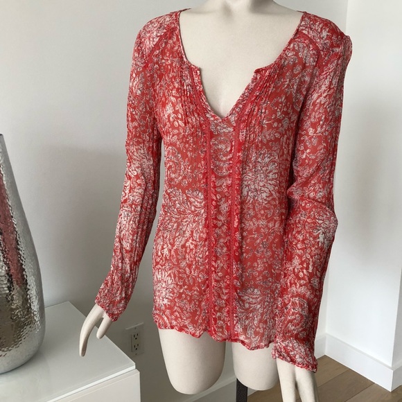 Lucky Brand Tops - Lucky Brand Sheer V Neck Floral Blouse